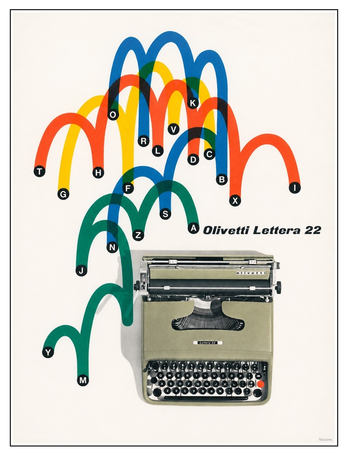 Pubblicità a colori della Olivetti Lettera 22 degli anni Cinquanta