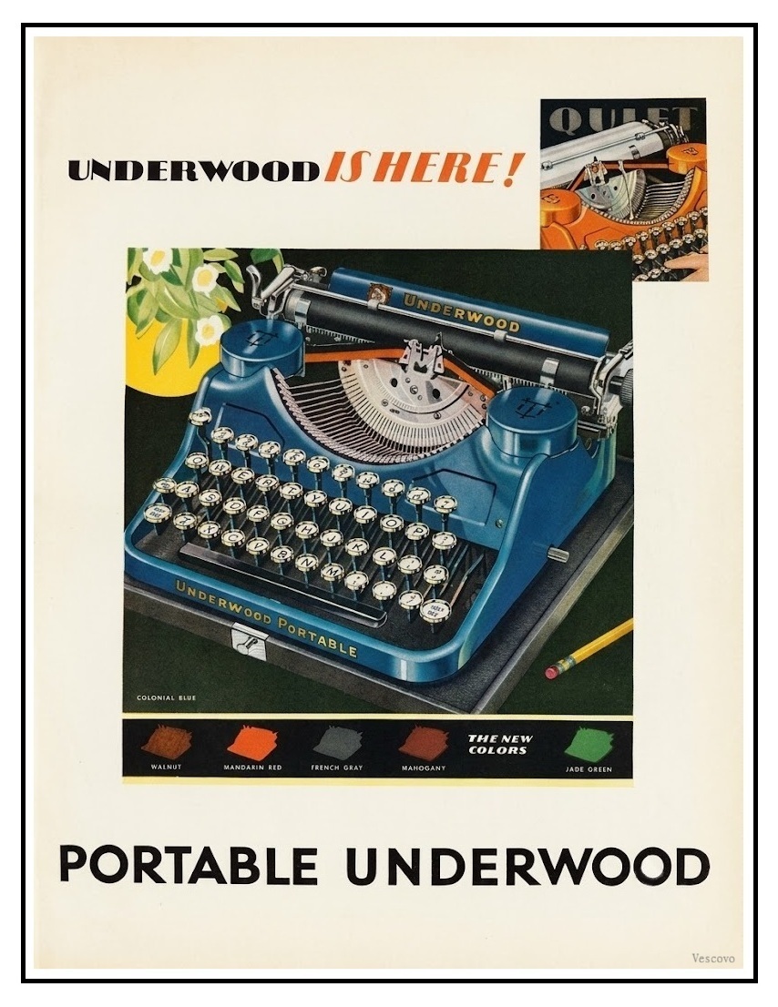 Pubblicità a colori della Underwood Portable degli anni Trenta